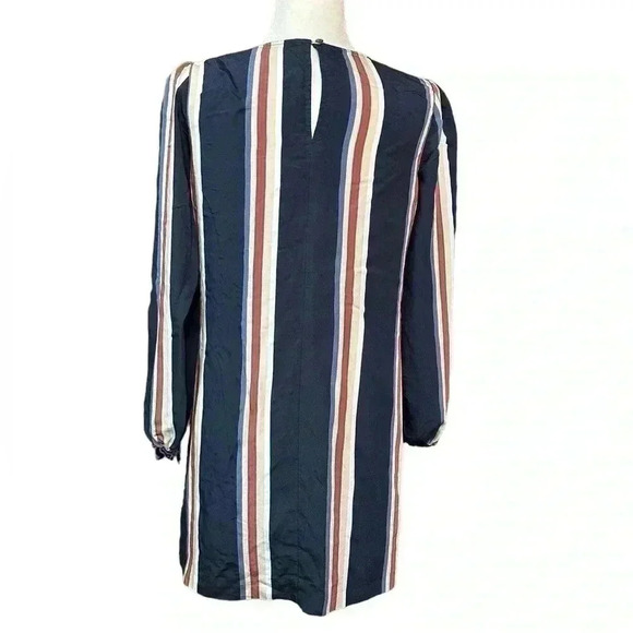 Cremieux French Riviera Luca Blue, Orange, Tan, White Striped Mini Shift Dress - Picture 4 of 6